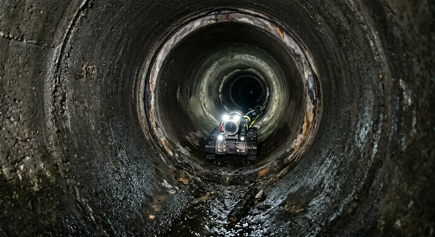 Robotic sewer camera inspecting pipe interior for Drain Snake Service in New Kensington